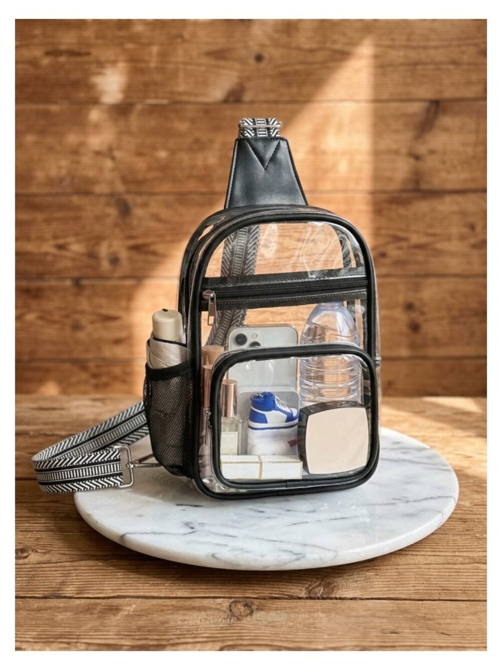 Stadium Approved Clear Crossbody Purse Water Bottle Pocket